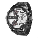 OULM 3548 Unique Design Full Steel Men Wrist Watch Three Time Zones Quartz Watches