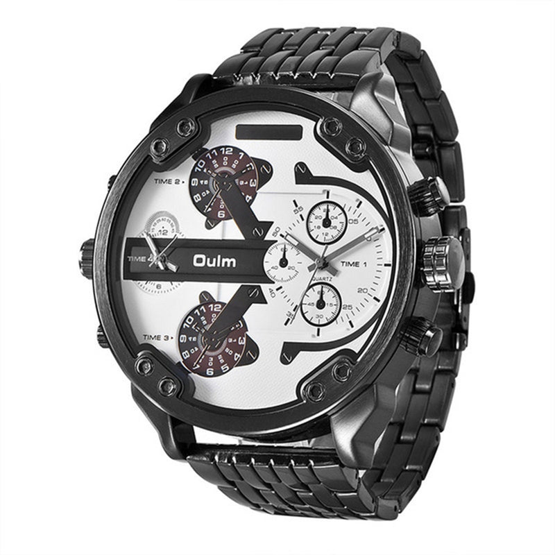 OULM 3548 Unique Design Full Steel Men Wrist Watch Three Time Zones Quartz Watches