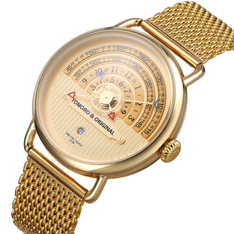 TOMORO TMR1019 Unique Design Men Wrist Watch Stainless Steel Strap Calendar Quartz Watch