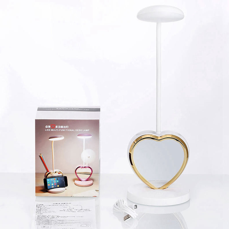 Multifunctional USB Rechargeable Touch Dimmable LED Table Lamp Pen Holder Mobile Phone Stand Magnet Mirror
