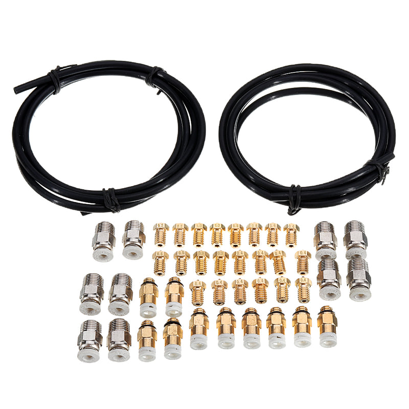 1M PTFE Tube + 0.2&0.3&0.4&0.5&0.6&0.8&1.0mm V6 Nozzle + PC4-M6 + PC4-M10 Pneumatic Quick Connector Kit for 3D Printer Part Common Use