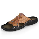 P392 Outdoor Summer Men Lace Beach Breathable Crocodile Texture Leather Shoes Sandals Slippers