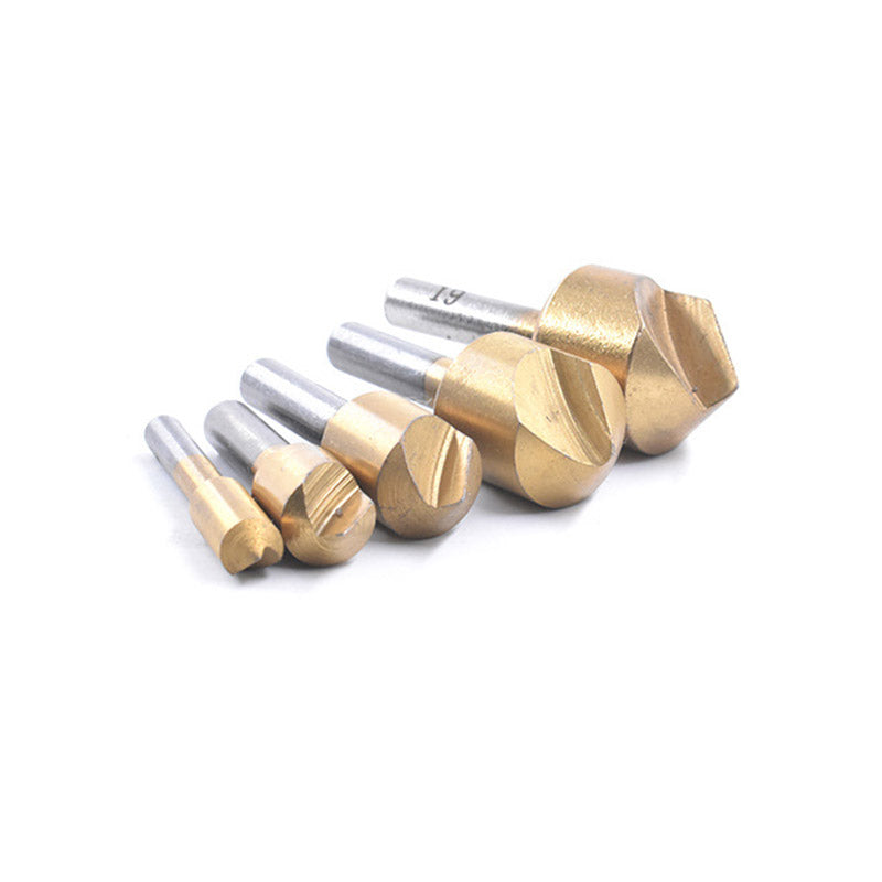 5PCS Round Handle 90 Degree Single-Edged Countersink Drill Bit Woodworking Chamfering Tool Kits