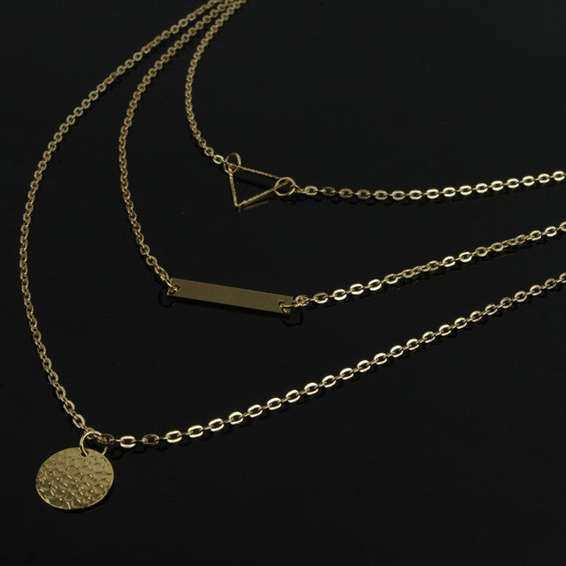 Fashion Round Sequined Rectangular Sequined Hollow Triangle Short Necklace