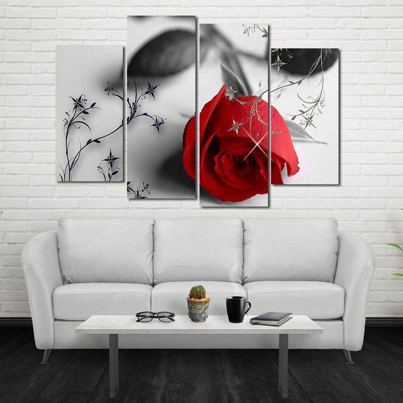 Miico Hand Painted Four Combination Decorative Paintings Botanic Rose Wall Art For Home Decoration