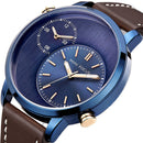 MINI FOCUS MF0035G Two Time Zones Display Men Watch Genuine Leather Strap Quartz Watches