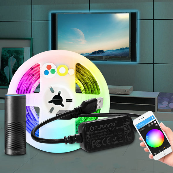 GLEDOPTO DC5V USB 2M RGB CCT Smart LED Strip Light for TV Computer Backlight Work With Zigbee Hub Echo Plus