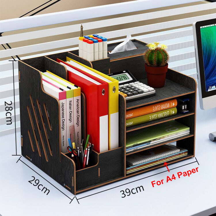 Large Wooden Storage Box File Holder Office Pen Book Desktop Organizer Storage Box with Drawer Stationary Container