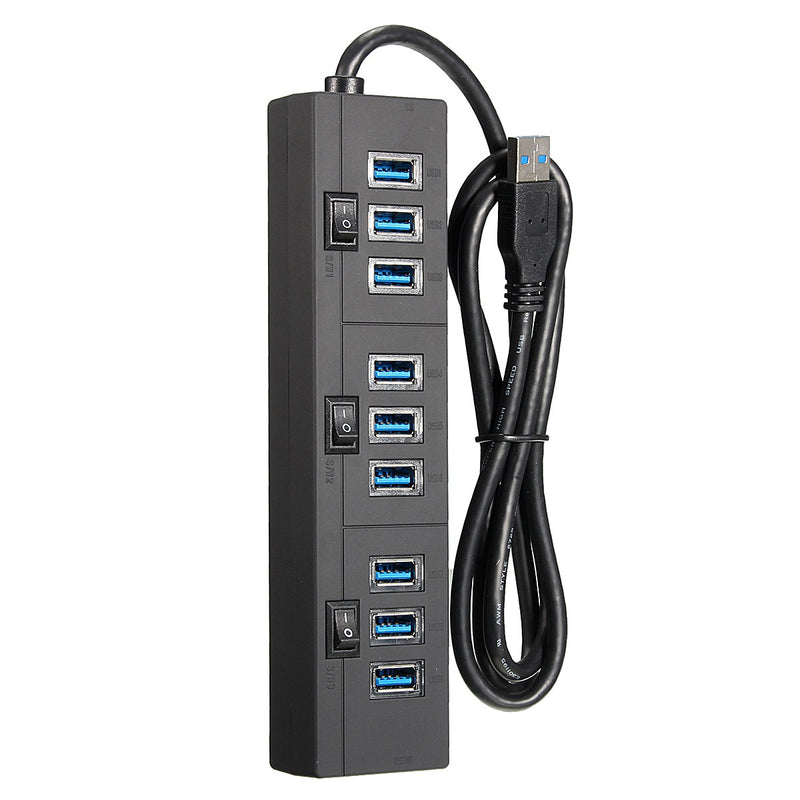 ELE 10 Port USB 3.0 USB HUB Data Hub with Power Adapter Powered High Speed Splitter Extender AC Adapter w/ Cable
