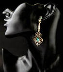 Retro Peach Heart Elegant Earring Green Gem Ear Drop For Women