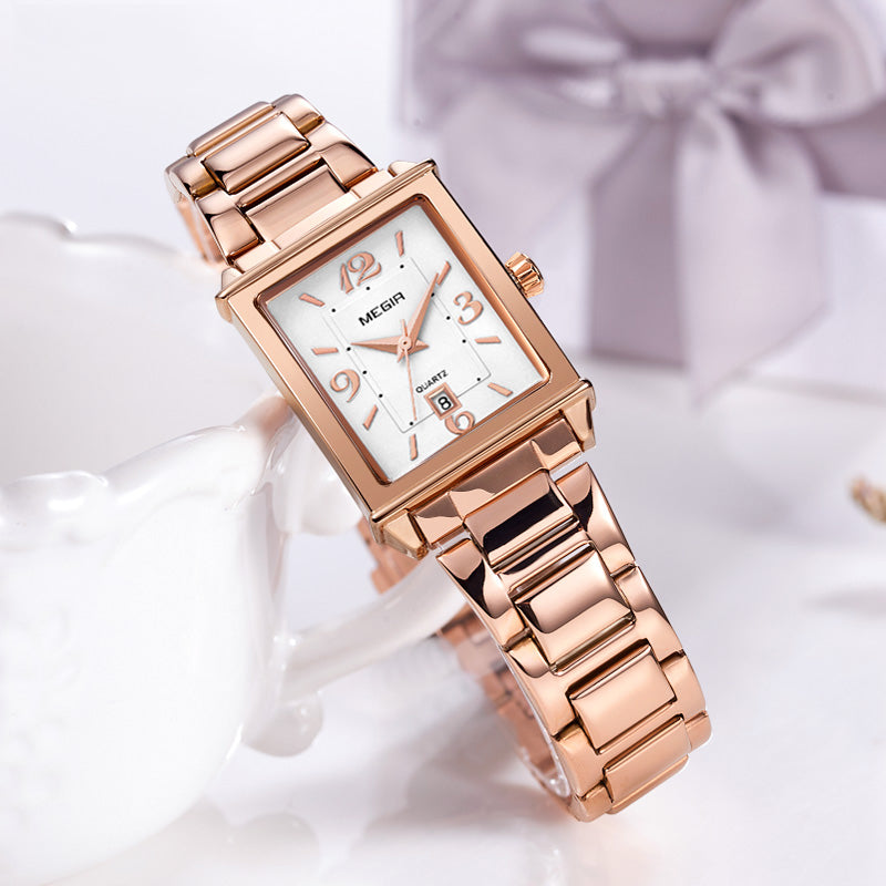 MEGIR 1079 Rose Gold Case Calendar Quartz Watch Elegant Style Women Wrist Watch for Lovers
