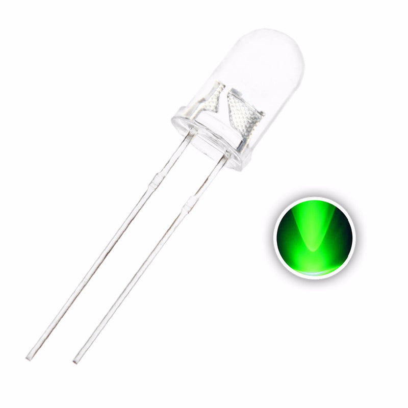 100pcs Water Clear 5mm Green LED Diode Round Ultra Bright Transparent Through Hole 20mA 3V