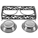 Double Pet Bowls Dish Dog Cat Stand Feeder Food Water Stainless Steel Durable Bowl