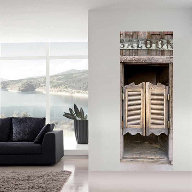 Tavern Wooden Door Self Adhesive Mural Decals 3D Wall Sticker Home Room Decor