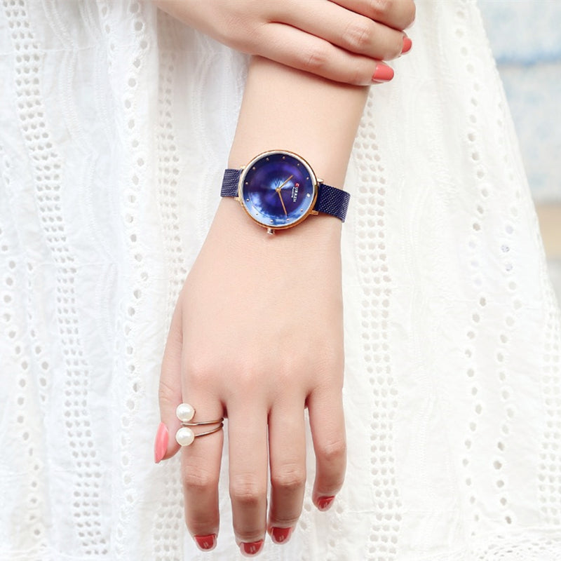 CURREN 9029 Casual Style Women Wrist Watch Mesh Stainless Steel Quartz Watches