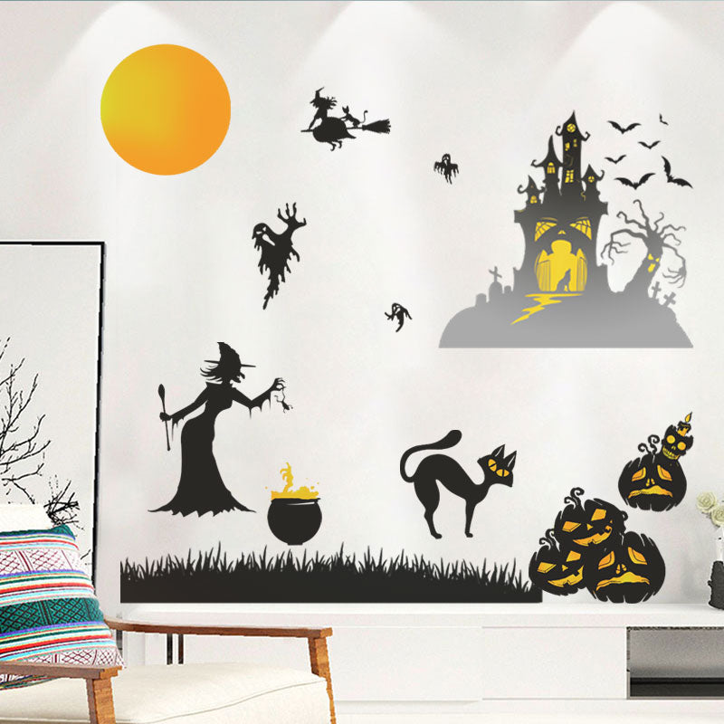 Miico FX6312 2Pcs Halloween Sticker Wall Sticker for Living Room Show Window Decoration- Witch