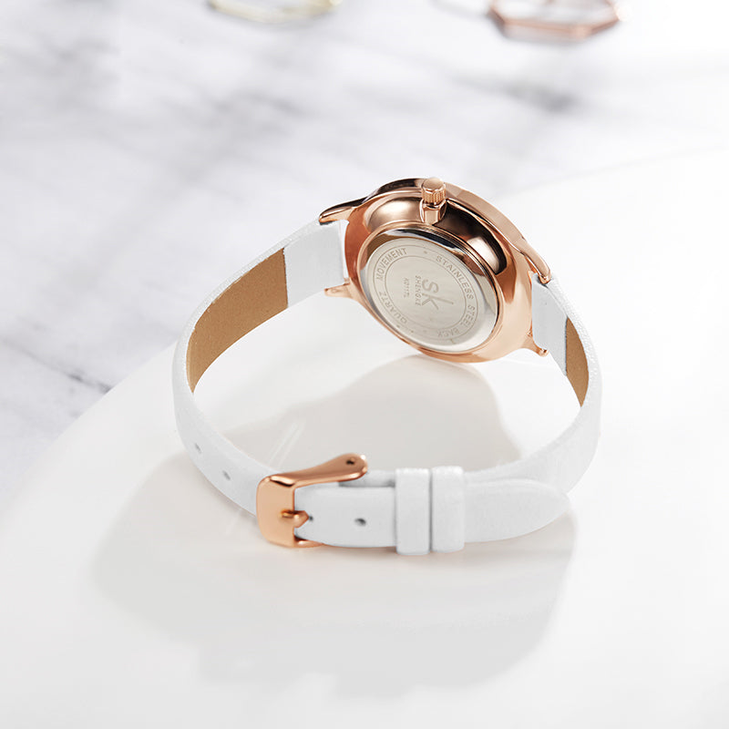 SHENGKE SK K0117 Simple Geometric Triangle Crystal Dial Female Fashion Leather Strap Women Quartz Watch