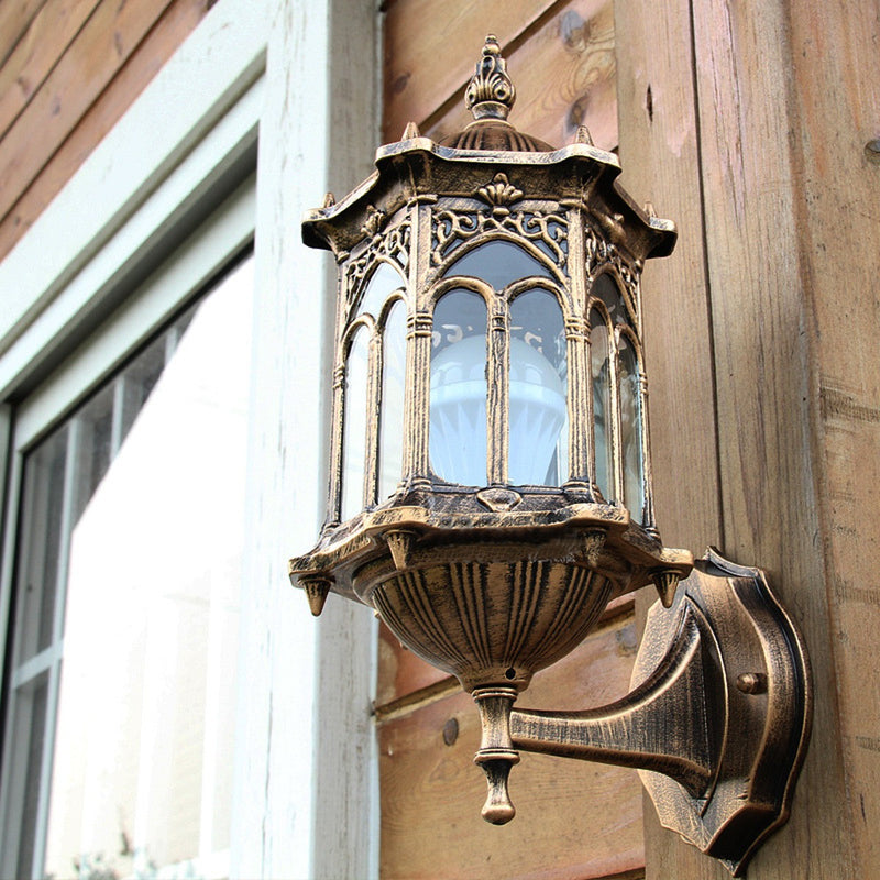 Outdoor Bronze Antique Exterior Wall Light Fixture Aluminum Glass Lantern Garden Lamp