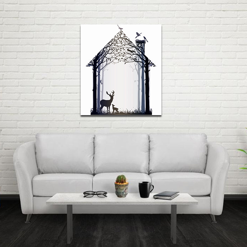 Miico Hand Painted Oil Paintings Simple Style-A Deer Family Wall Art For Home Decoration Painting