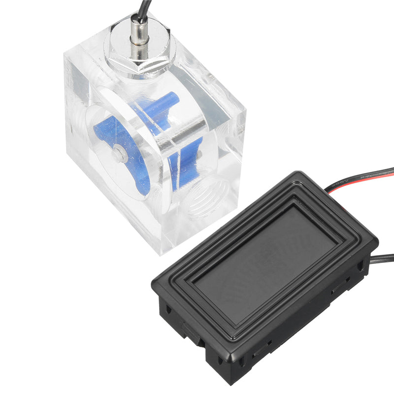 LED Thermometer 3 Way FlowMeter For Water Cooling Liquid Cooler System With 2 Barbs