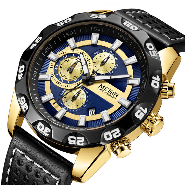 MEGIR 2096 Luxury Sports Style Chronograph Waterproof Multifunction Quartz Watch Men Wrist Watch