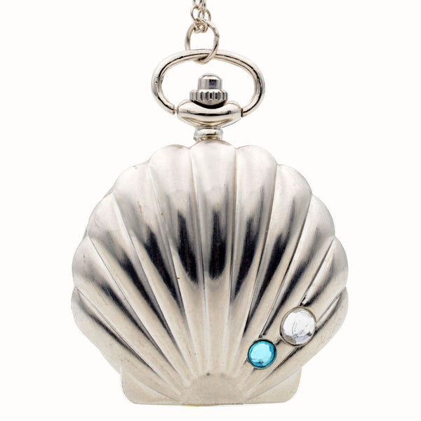 DEFFRUN Shell Shape Diamond Silver Quartz Pocket Watch