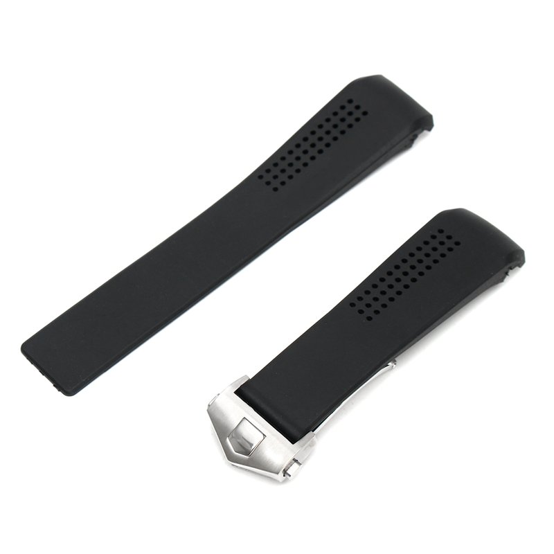 Black Silicone Watch Strap Band Folding Clasp For 22mm Bayonet Position Watch