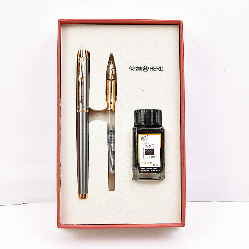HERO 7006 Fountain Pen Metal Gift Box Set With A Etra Pen and Ink For Business Office School Students Supplies