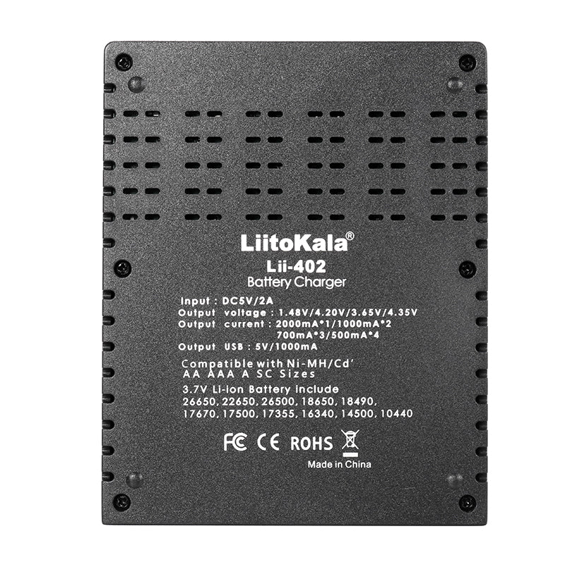Liitokala Lii-402 Micro USB DC 5V 4Slots 18650/26650/16340/14500 Battery Charger