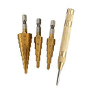 Drillpro 3Pcs 3-12/4-12/4-20mm HSS Titanium Coated Step Drill Bits with Automatic Center Pin Punch