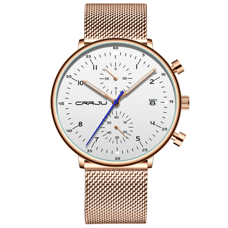 CRRJU 2278 Chronograph Luminous Display  Calendar Fashion Steel Strap Men Quartz Watch