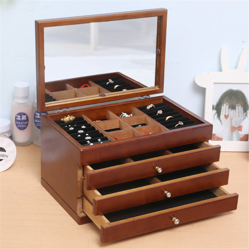 Luxury Multi-Layer High Gloss Wooden Jewelry Box Stylish Retro Storage Jewelry Box