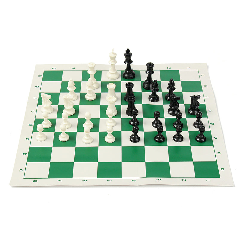 16 inch Tournament Chess Set Game Plastic Pieces Green Roll Outdoor Travel Camping Game