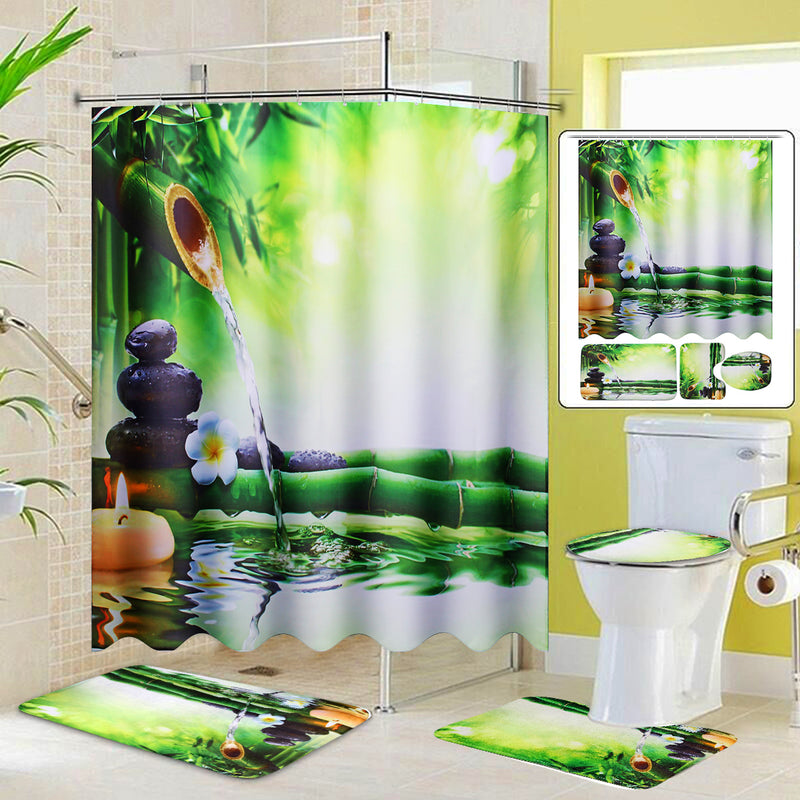 71" x 71" Waterproof Fiber Bathroom Shower Curtain Toilet Cover Non-Slip Rug Mat
