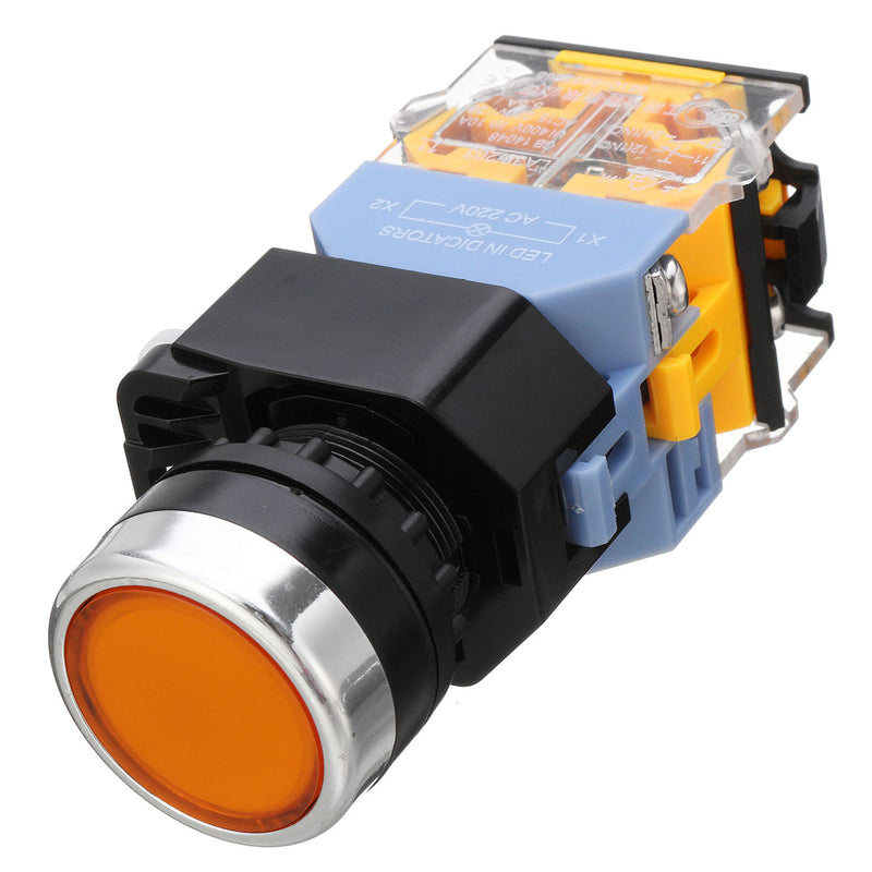 Excellway 22mm NO+NC Momentary Panel Mount DPST Control Push Button Switch AC220V