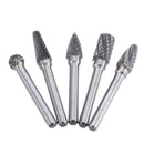 Drillpro 5Pcs DGLFA 6x10mm Double Cut Tungsten Carbide Rotary Burr Set 6mm Shank for DIY Wood Carving Metal Polishing Engraving Drilling