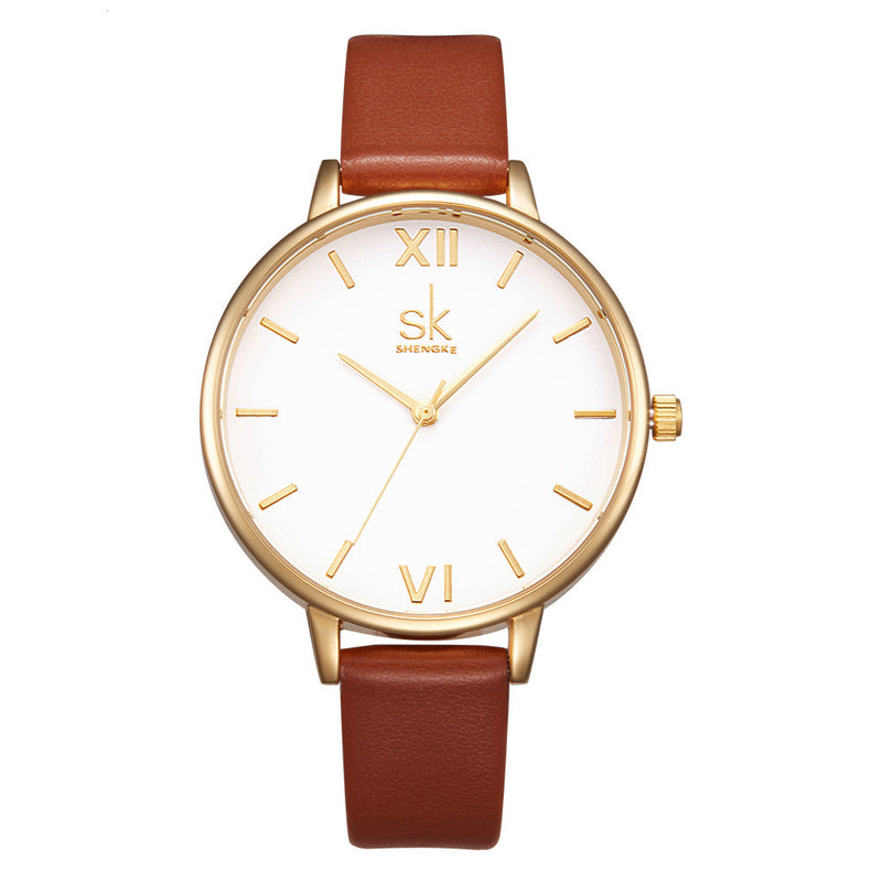 SK K0056 Simple Design Ladies Wrist Watch Casual Style Leather Strap Quartz Watches