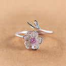925 Sterling Silver Women Ring Purple Rhinestone Flower Charm Adjustable Open Ring for Women