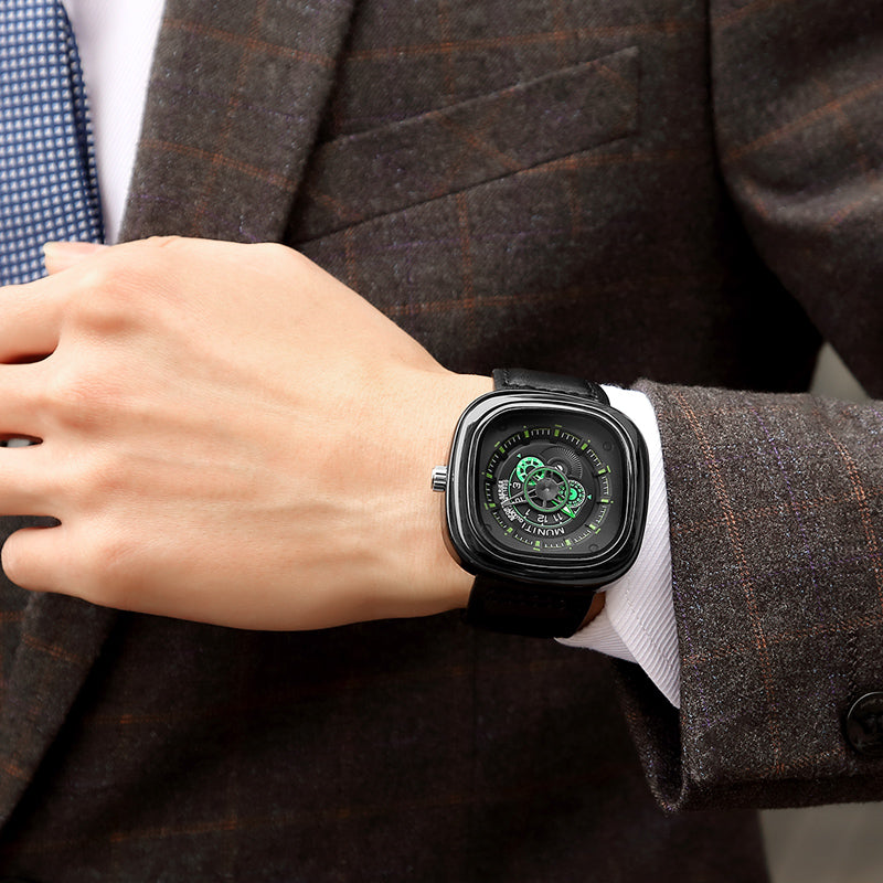 MUNITI 0361 Original Design Waterproof Creative Watch Leather Strap Business Style Quartz Watch