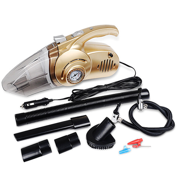 4-in-1 Car Handheld Vacuum Cleaner Portable Wet&Dry Car Cleaner with Digital Tire Inflator Pump Pressure Gauge and LED Light