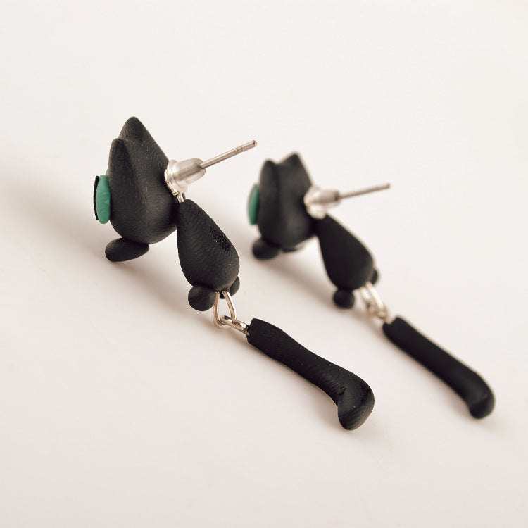 Cute Animal Black Cat Stud Little Kitty Soft Clay Drop Casual Earrings