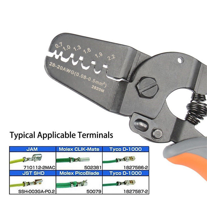 Mini Micro Power Open Barrel Crimper Plier Tools Hand Strippers Works on AWG28-20