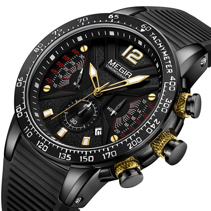 MEGIR 2106G Sport Chronograph Luminous Waterproof Men Wrist Watch Silicone Strap Quartz Watch