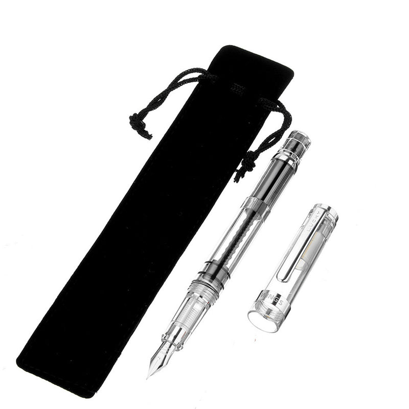 Wingsung 698 Piston Transparent Fountain Pen 0.38/0.5mm Fine Nib For Office School With Storage Bag