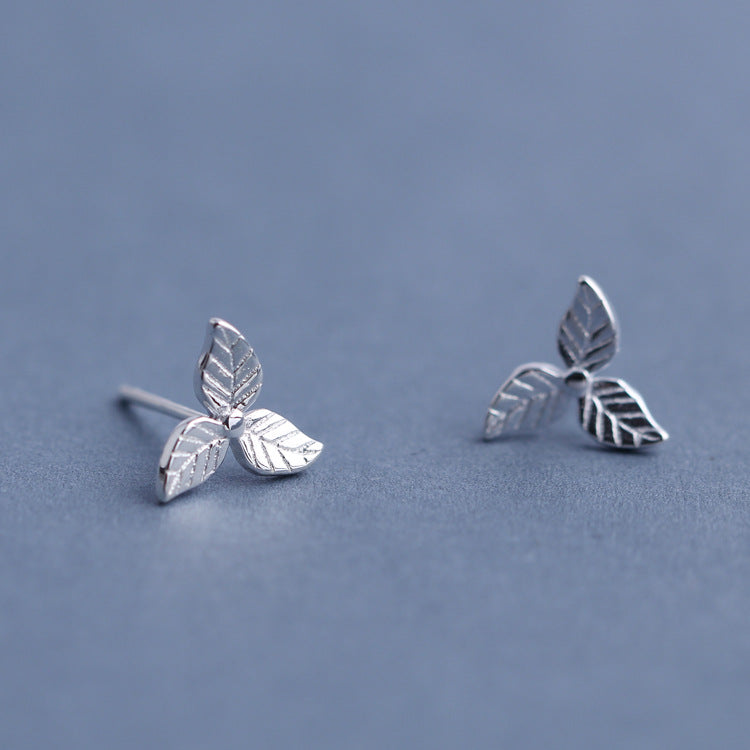 Sweet 925 Sterling Silver Earring Fashion Leaf Simple Charm Stud Earrings Gift for Girls Women