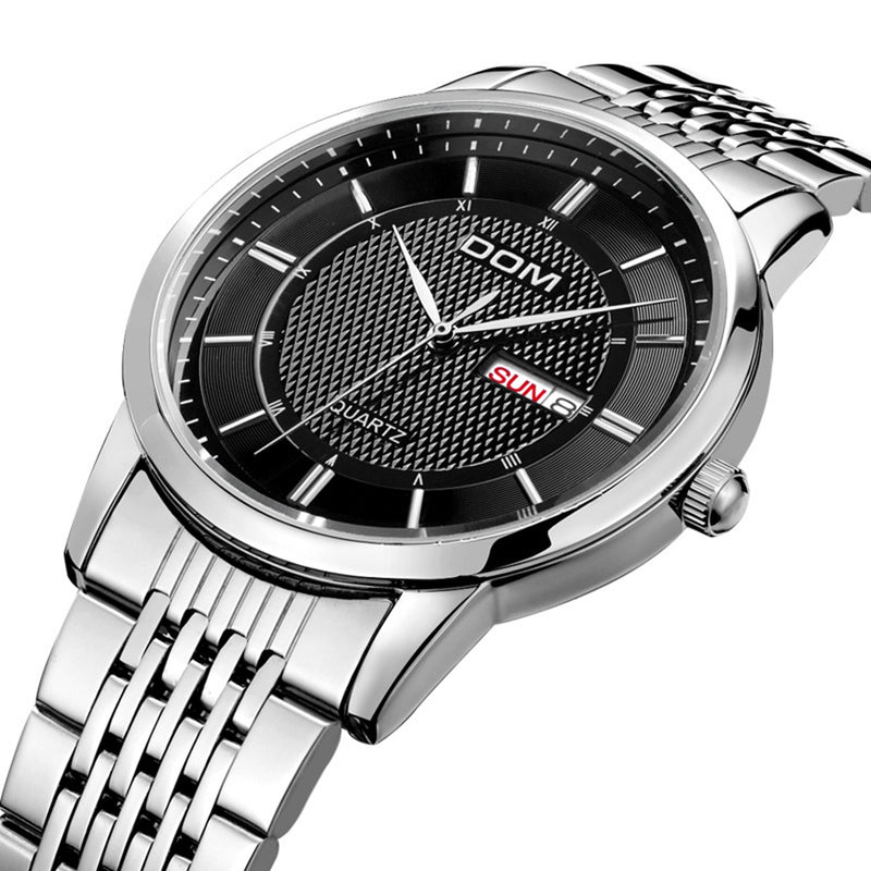 DOM M-11D Waterproof Men Wrist Watch Stainless Steel Business Style Quartz Watches