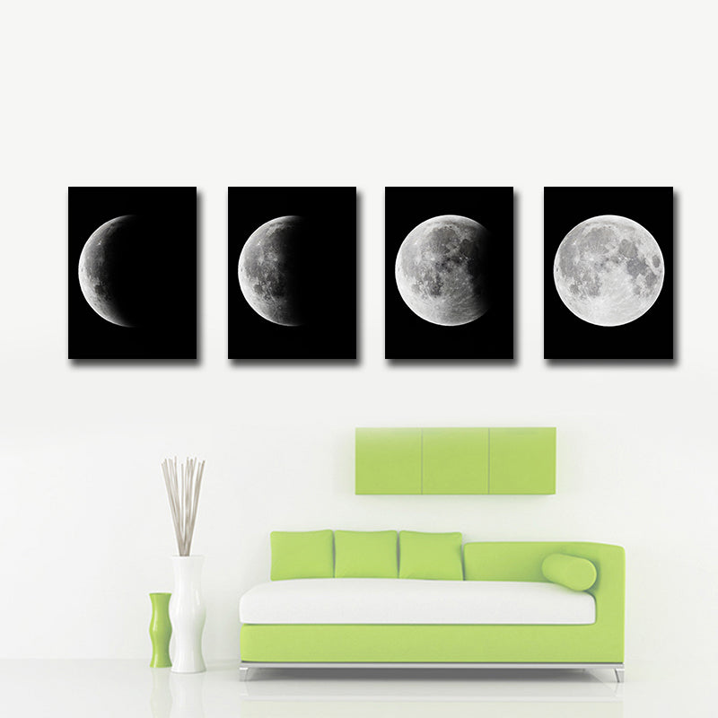 Miico Hand Painted Four Combination Decorative Paintings Gradient Moonlight Wall Art For Home Decoration