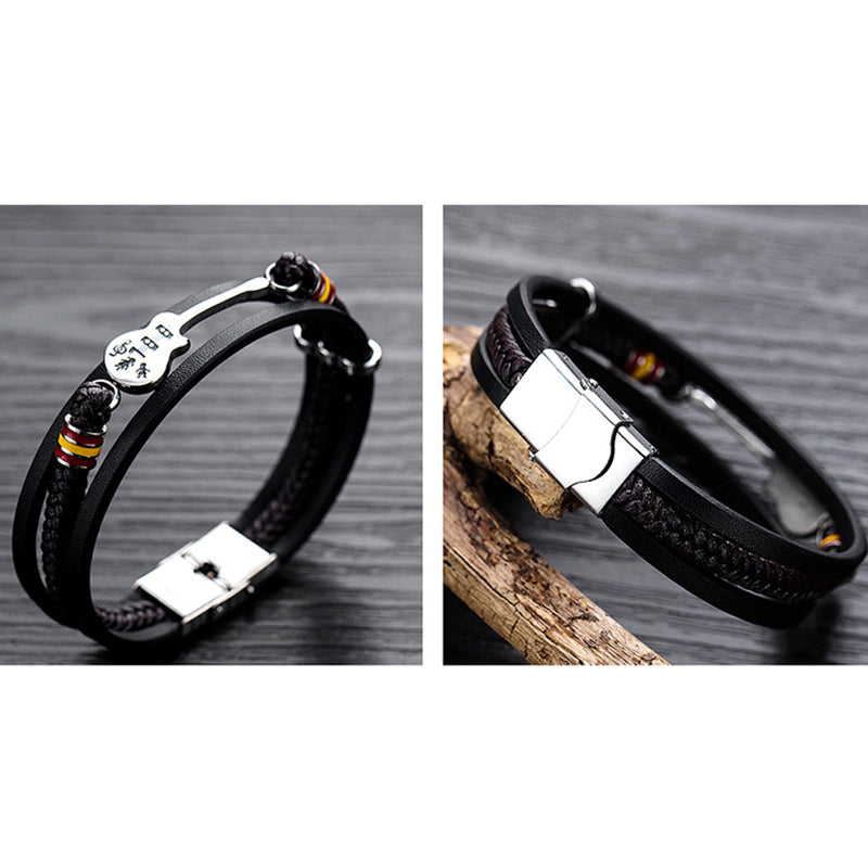 Punk Men's Leather Multi-layer Woven Leather Rope Bracelet