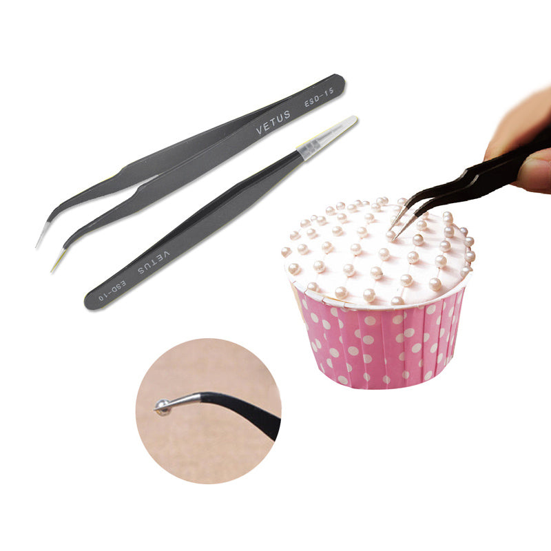 2pcs Muti-funtion Anti-static Elbow and Straight Stainless Steel Tweezer Cake Plier Sugarcraft Tool