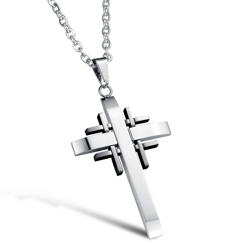 Trendy Silver Gold Men Cross Necklace Stainless Steel Charm Necklaces